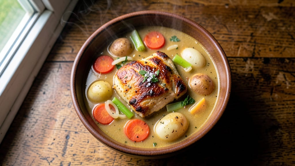 Campbell's Pub Style Chicken Pot Pie Soup Recipe: Mashed Potato Crown Over Savory Chicken & Veggie Filling